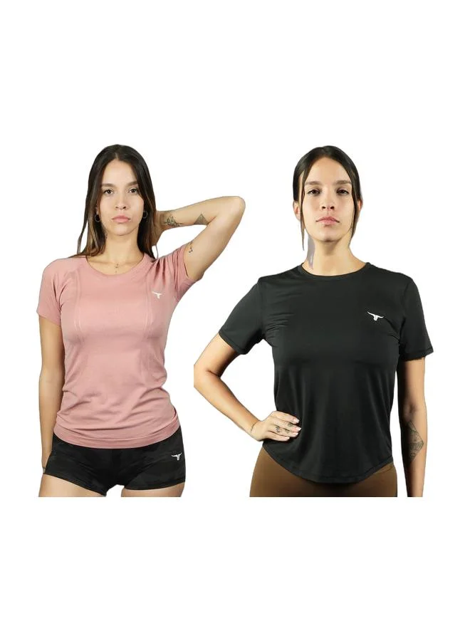 THUGFIT Vortex Tee Ladies T-shirt - Pink & Whirlwind Ladies T-shirt - Black Bundle